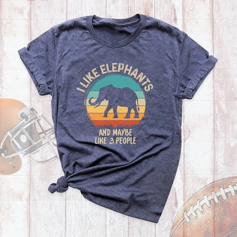 I Like Elephants Shirt, Maybe Like 3 People Retro Shirt, Elephant Shirt, Elephant Lover Tees, Vintage Sunset Safari Tee, Animal Lovers Shirt