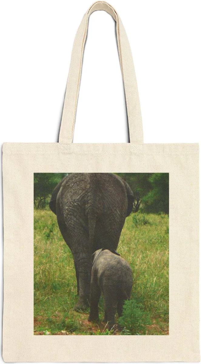 Safari Elephant Cotton Canvas Tote Bag: Animal Lover Gift