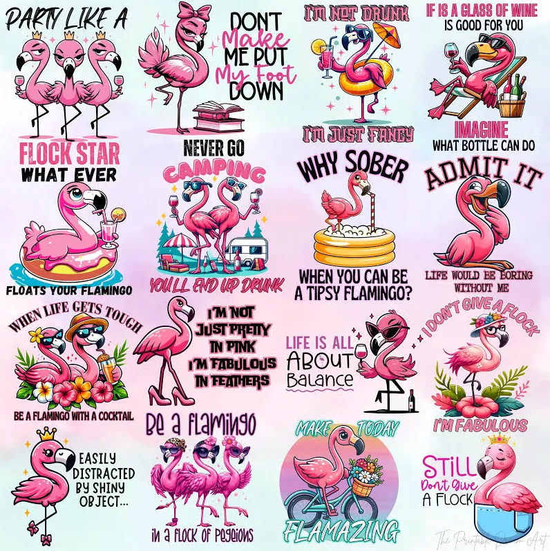 Funny Flamingo 16 PNG Bundle, Flamingo Quotes TShirt, Funny Flamingo PNG, Flaming Tshirt Design, Flaming Clipart PNG, Sarcastic Flamingo