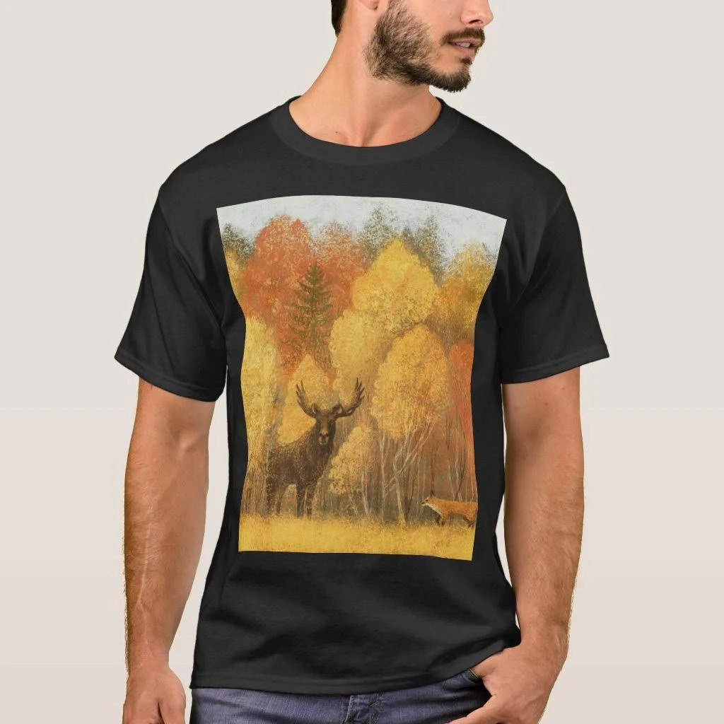 Men's Autumn Forest Digital Deer and Fox T-Shirt