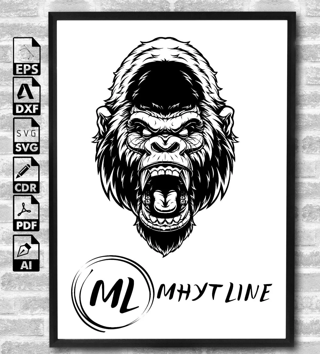 Gorilla Svg Design | SVG PNG DXF | Great for T-Shirts, Decals, Stickers and more | Cricut | Layered Vector Files | Animals