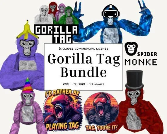Gorilla Tag PNG Bundle: VR Gaming Graphics for T-Shirts