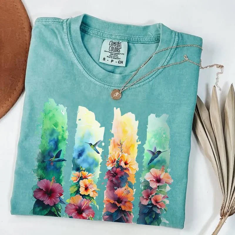Hummingbird Floral Brushstroke T-Shirt