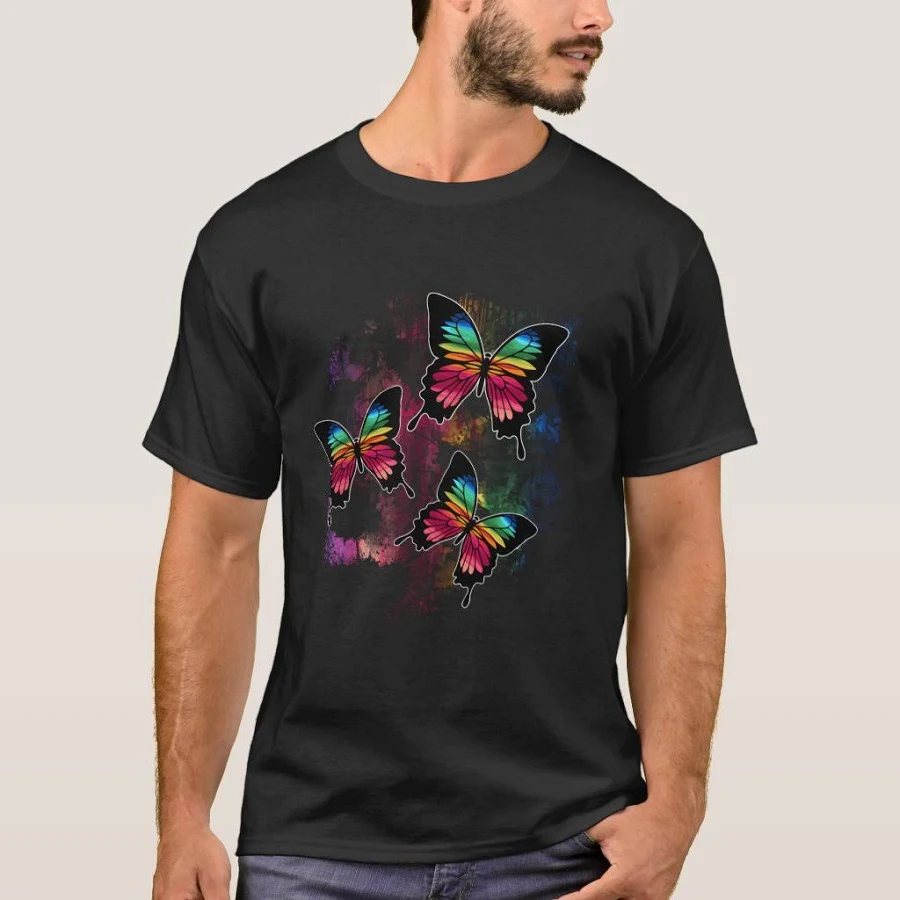Colorful Cute Butterfly Gift - Butterflies T-Shirt, Men's, Size: Adult L, Black