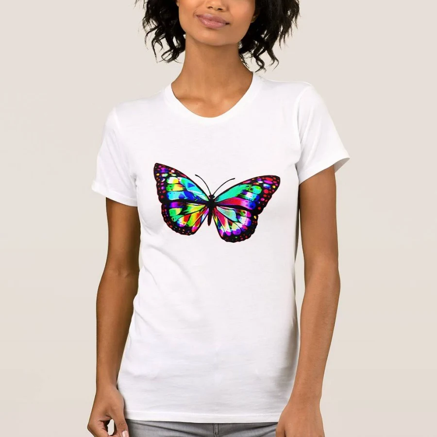 Cute Nature Butterfly T-Shirt Design for Women, Women's, Size: Adult L, White