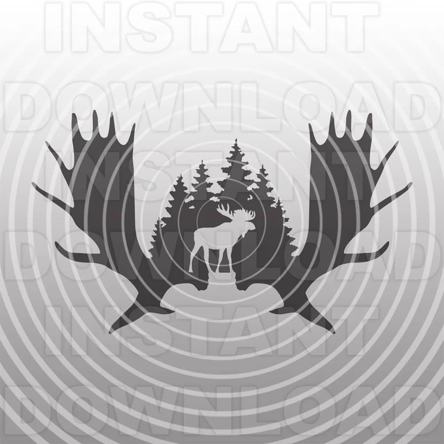 Moose Antlers Forest Scene SVG File,Moose Scene SVG,Bull Moose SVG -Vector Art Commercial/Personal Use-Cricut,Silhouette,Cameo,Vinyl Decal