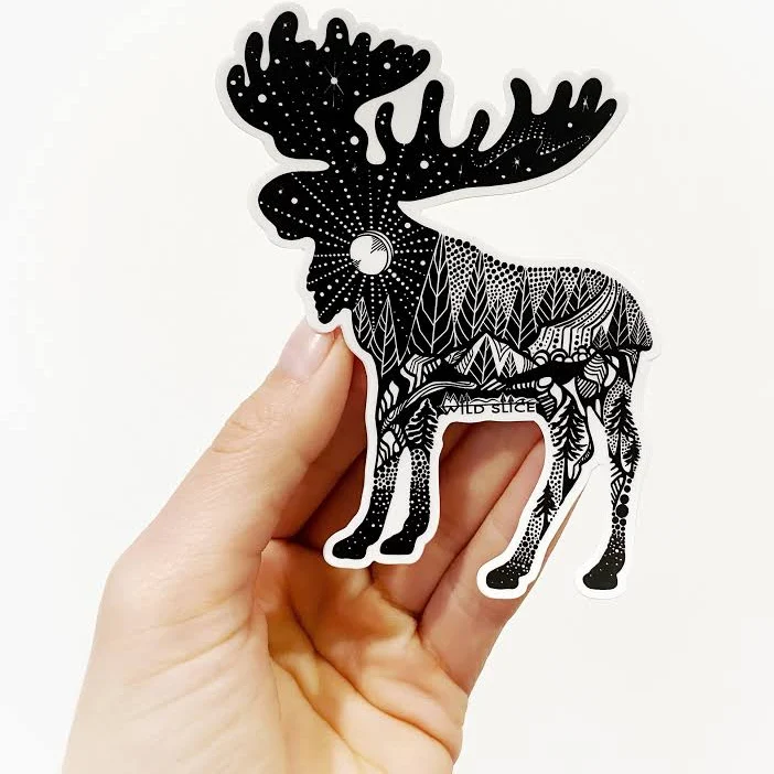 Moose Sticker 4" Weatherproof and durable, Outdoor sticker, Travel sticker, Wanderlust, Moon , Trees, Wildlife