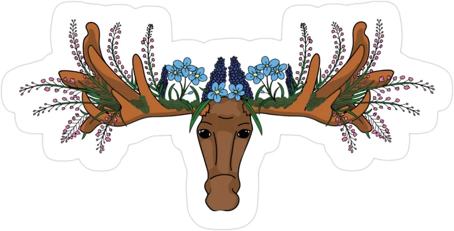 Moose With Floral Antlers | Nature-Inspired Animal Art | Alaskan Wildlife Illustration Moose Sticker