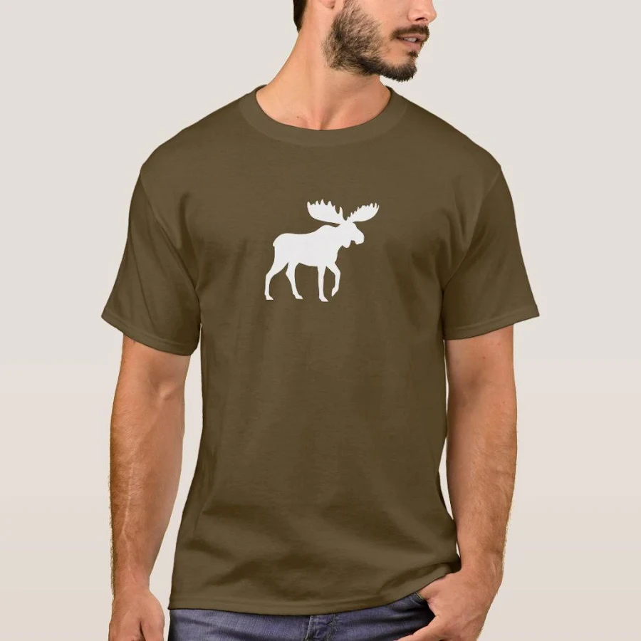 White Moose Silhouette Wildlife Wild Animal T-Shirt, Men's, Size: Adult L, Brown