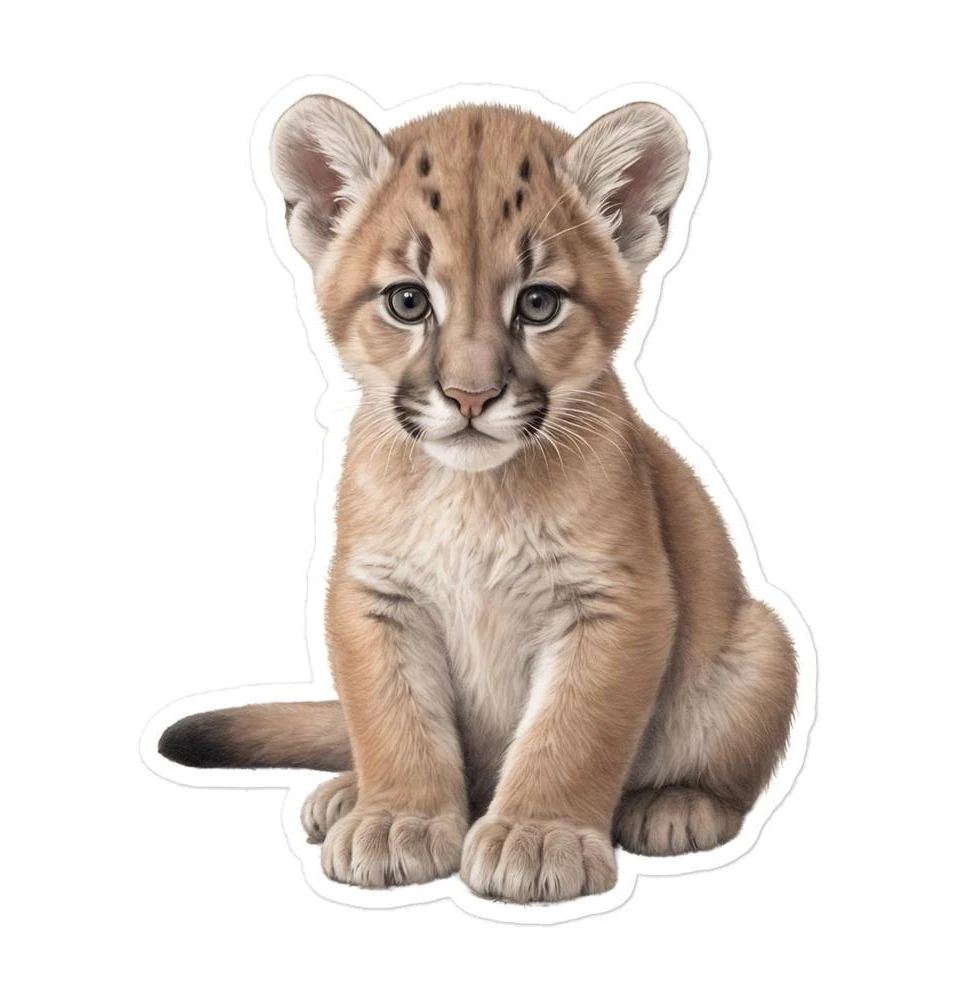 Cougar Cub sticker, cute baby Mountain Lion digital art laptop decal, 5 inch bubble-free large vinyl sticker
