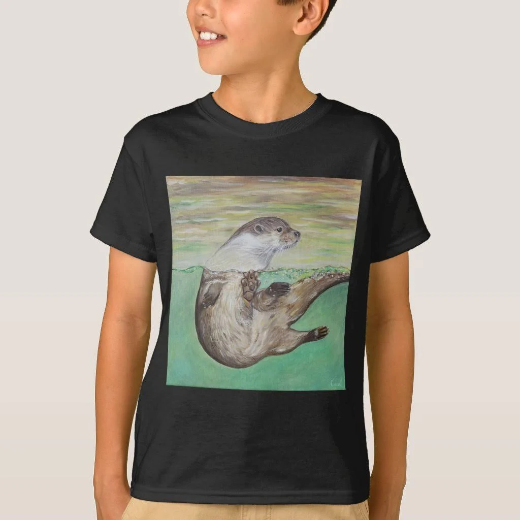 Playful River Otter Painting T-Shirt