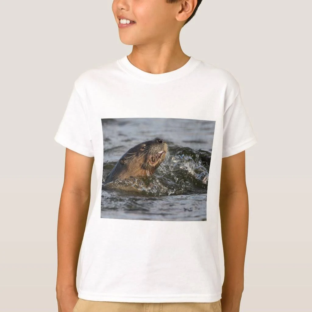 river otter T-Shirt, Kids Unisex, Size: Youth M, White