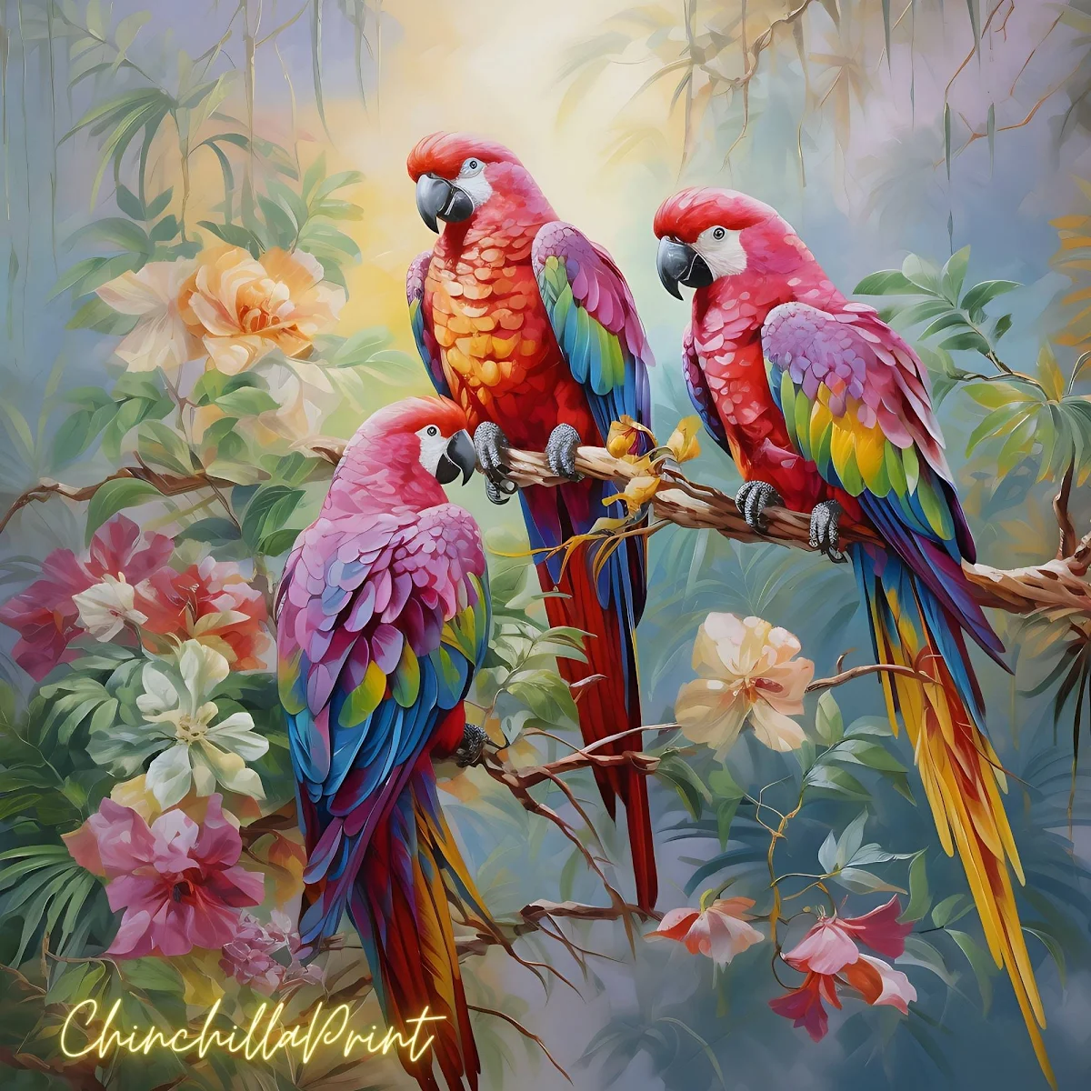 Set of 5 Vintage Parrot Watercolor Art Print: Tropical Bird Clipart Bundle (Digital Download)