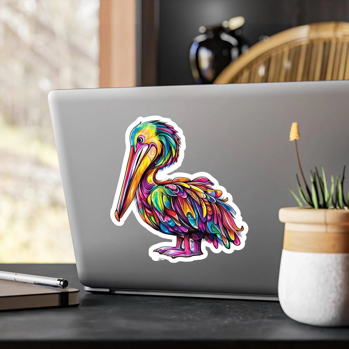 Colorful Pelican Vinyl Decal: Waterproof Laptop Sticker, Bird Lover Gift