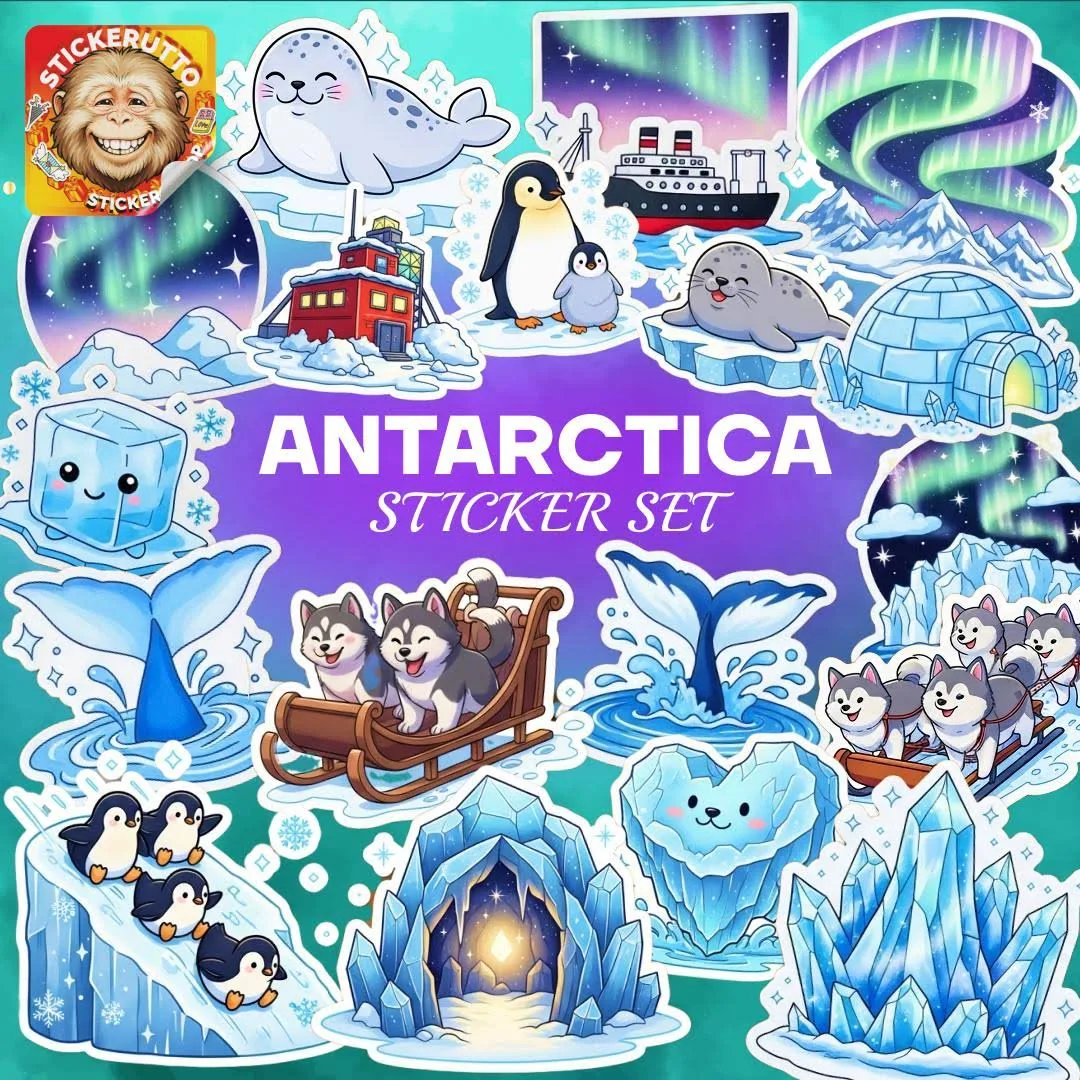 Antarctica Sticker Set - Penguin, Seal, Husky Vinyl Decals