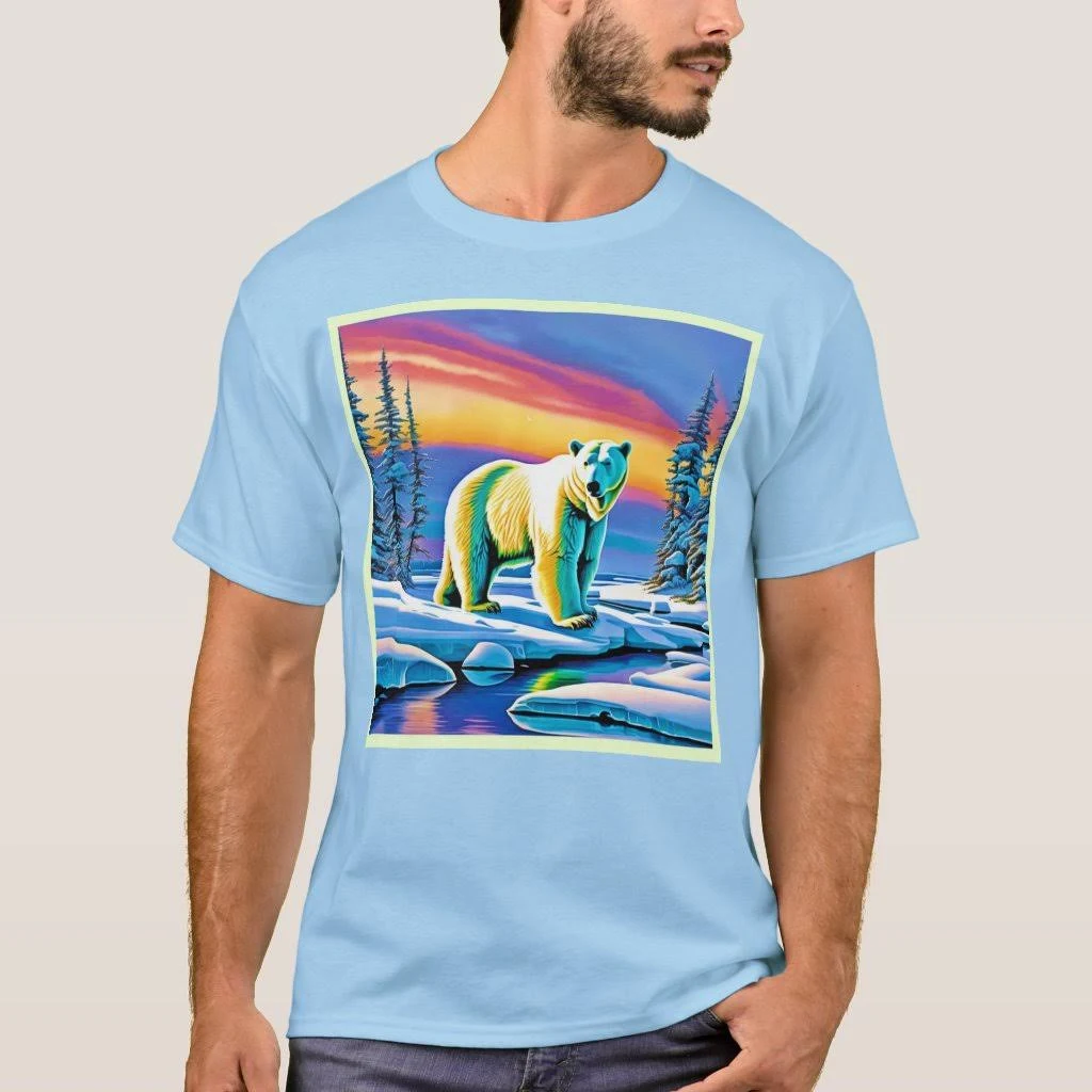 Arctic Wild Snowy Polar Bear T-Shirt, Men's, Size: Adult S, Light Blue
