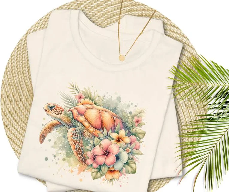 Tropical Print Sea Turtle T-Shirt