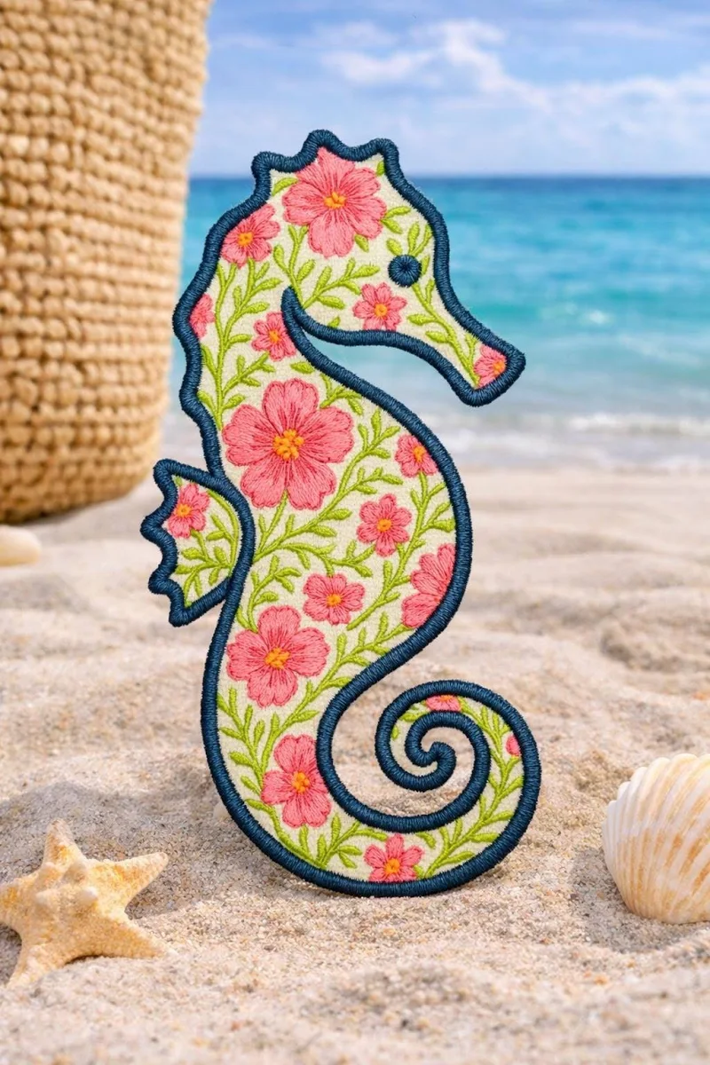Preppy Seahorse Patch/Iron-On Patch/Beach Vibe/Coconut Girl Fun Vacation Souvenir/Ocean Gift/Sew-on Applique for Clothing Tote Bags Backpack