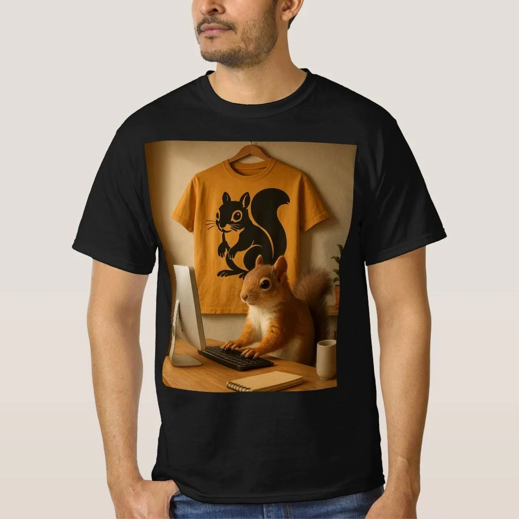 Squirrel and Laptop Graphic T-Shirt