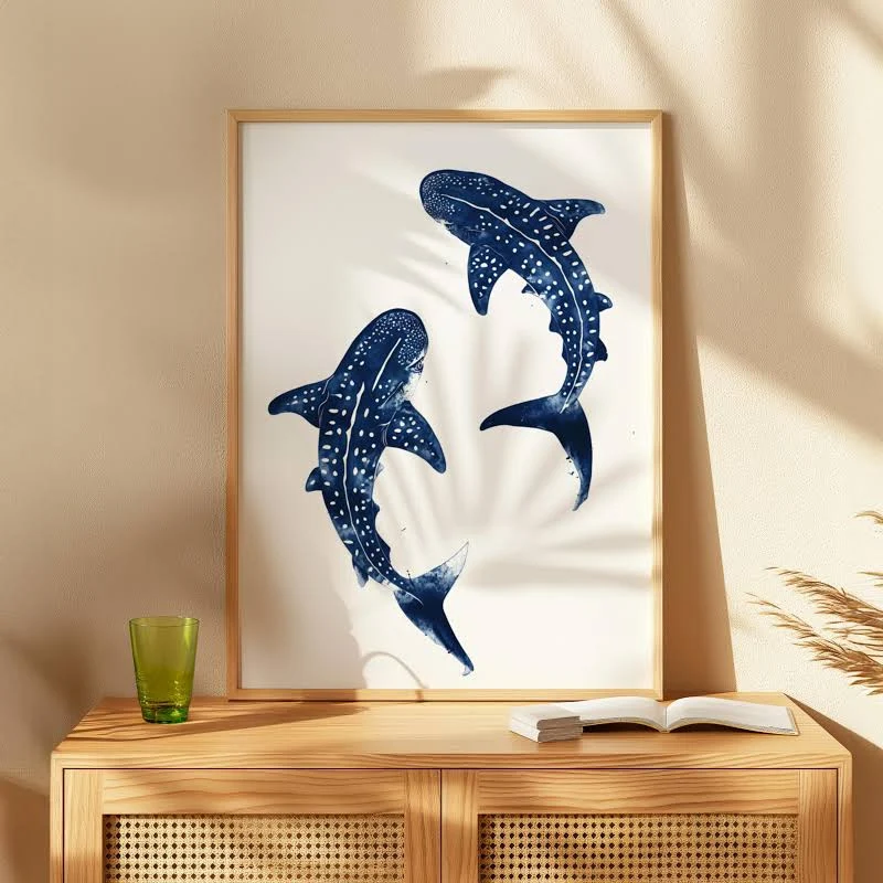 Whale Shark Duo Art Print: Ocean Wildlife, Coastal Decor (Digital Download)
