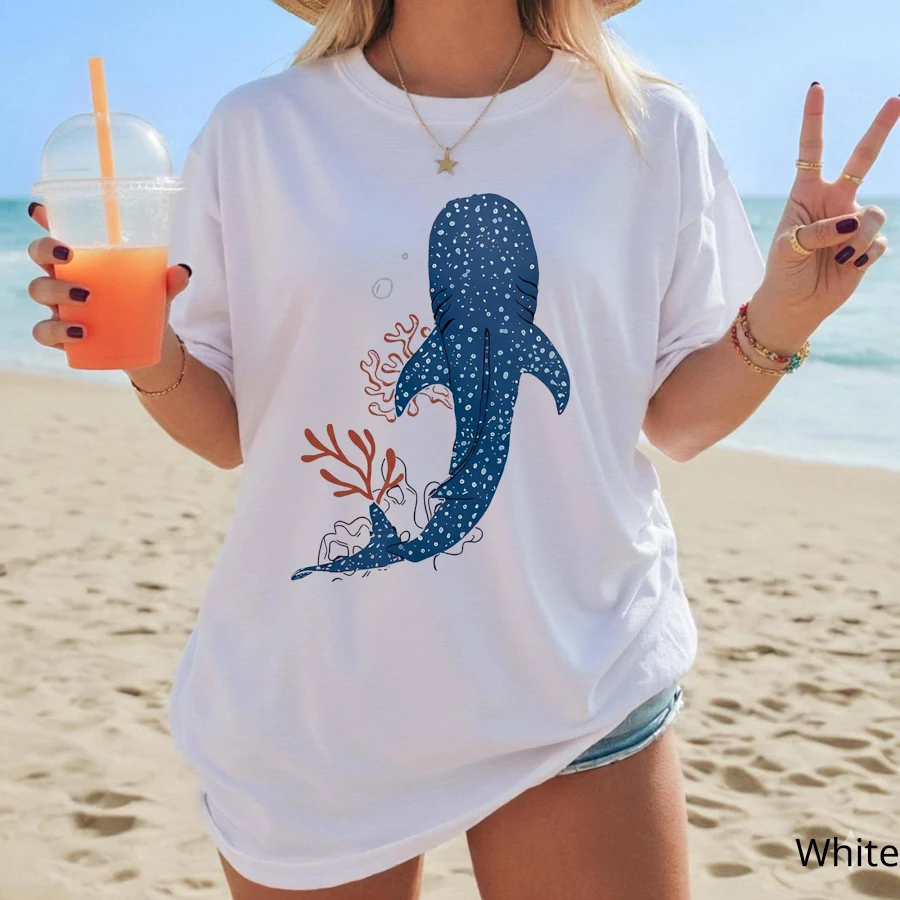 Whale Shark T-Shirt, Vintage Marine Life Graphic Tee, Scuba Diver Gift, Dotted Shark Art, Aesthetic Nature Top