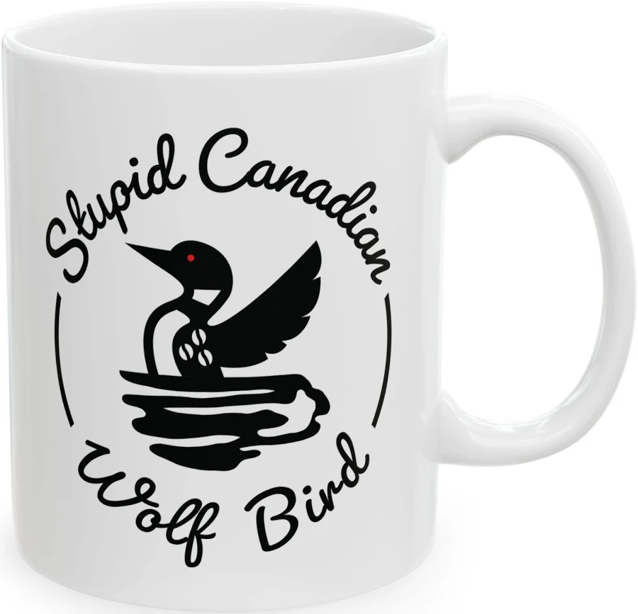 Stupid Canadian Wolf Bird Mug Funny Canada Animal Mug Humorous Wildlife Coffee Cup Cute Silly Creature Gift Ceramic Coffee or Tea Mug