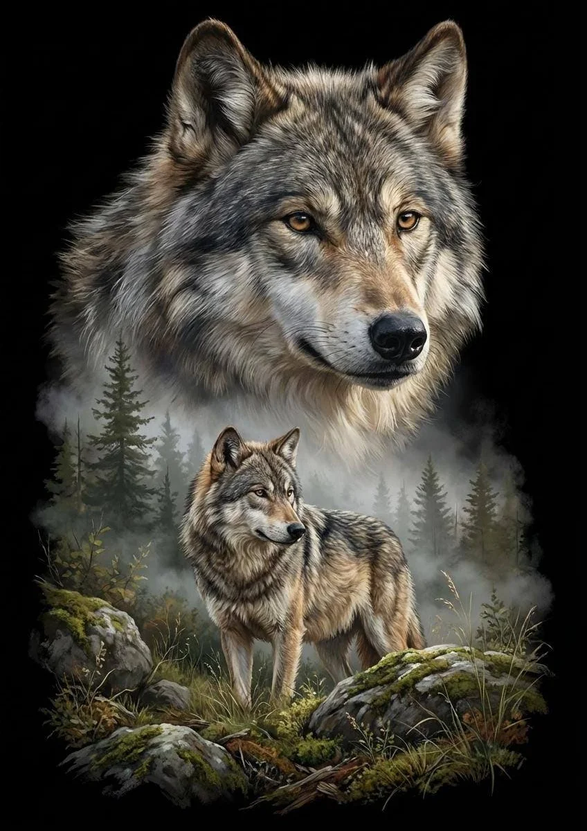 Wolf PNG, Double Exposure Forest Clipart, Woodland Wildlife T-Shirt Design, Nature Sublimation, Instant Download
