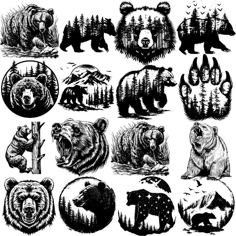 Black Bear PNG Bundle: Urban Streetwear Designs (Digital Download, 300 DPI Sublimation Files)