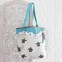 Sea Turtle Print Cotton Canvas Tote Bag