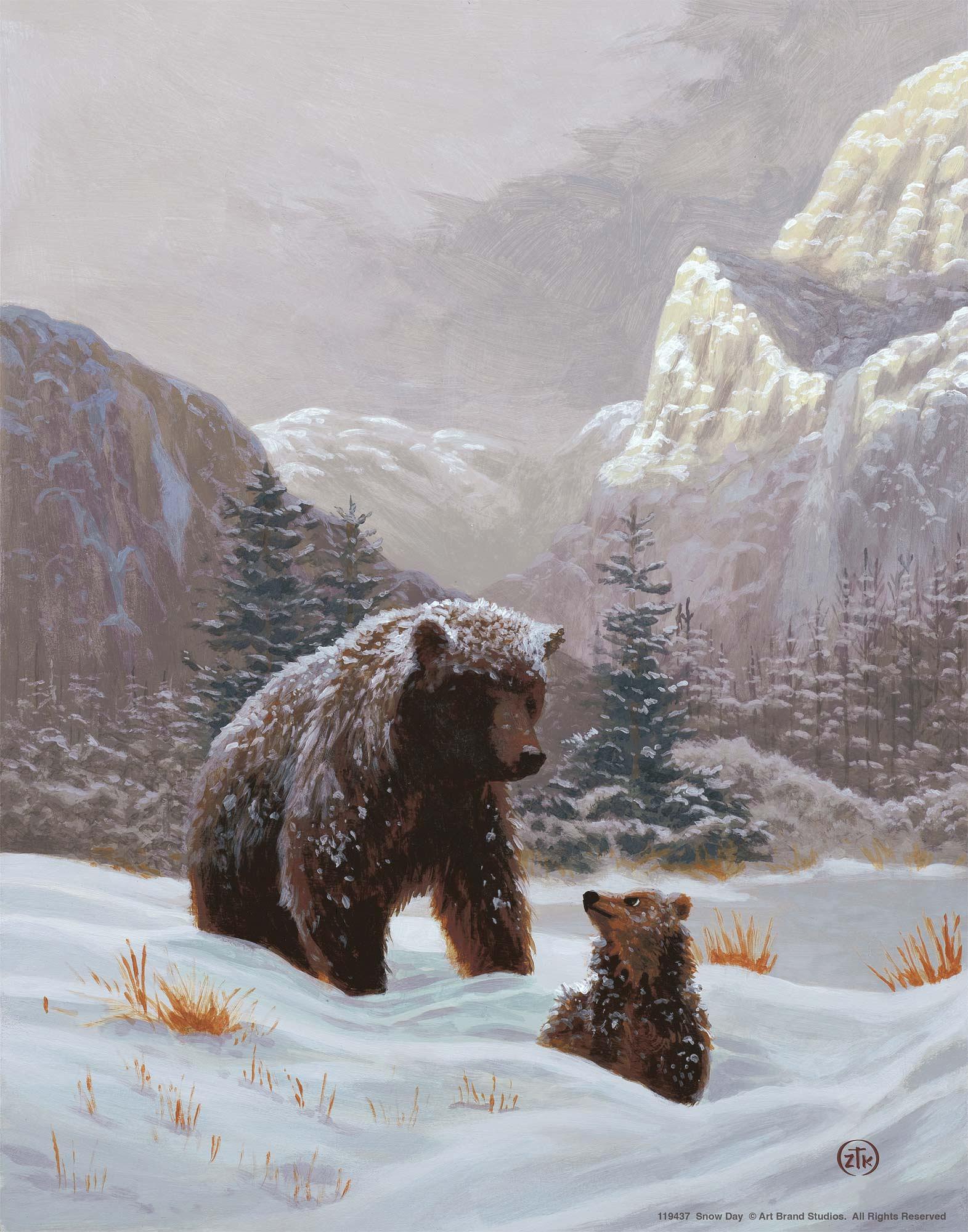 Snow Day Grizzly Bear Art Print