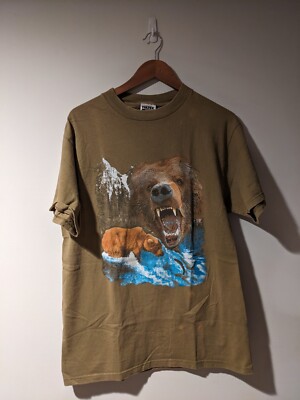 Vintage 90s Bear Animal Nature Wildlife Brown Large T-shirt
