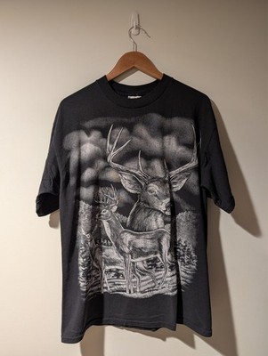 Vintage 90s Deer Animal Nature Wildlife Black X-large T-shirt