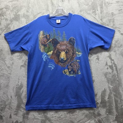 Vintage Bear Wildlife Shirt Mens Large Blue Made In Usa Graphic Nature