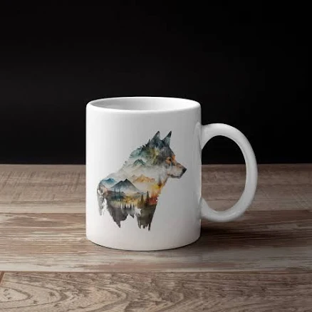 Watercolor Wolf Coffee Mug: Unique Wildlife Art, 11oz Ceramic