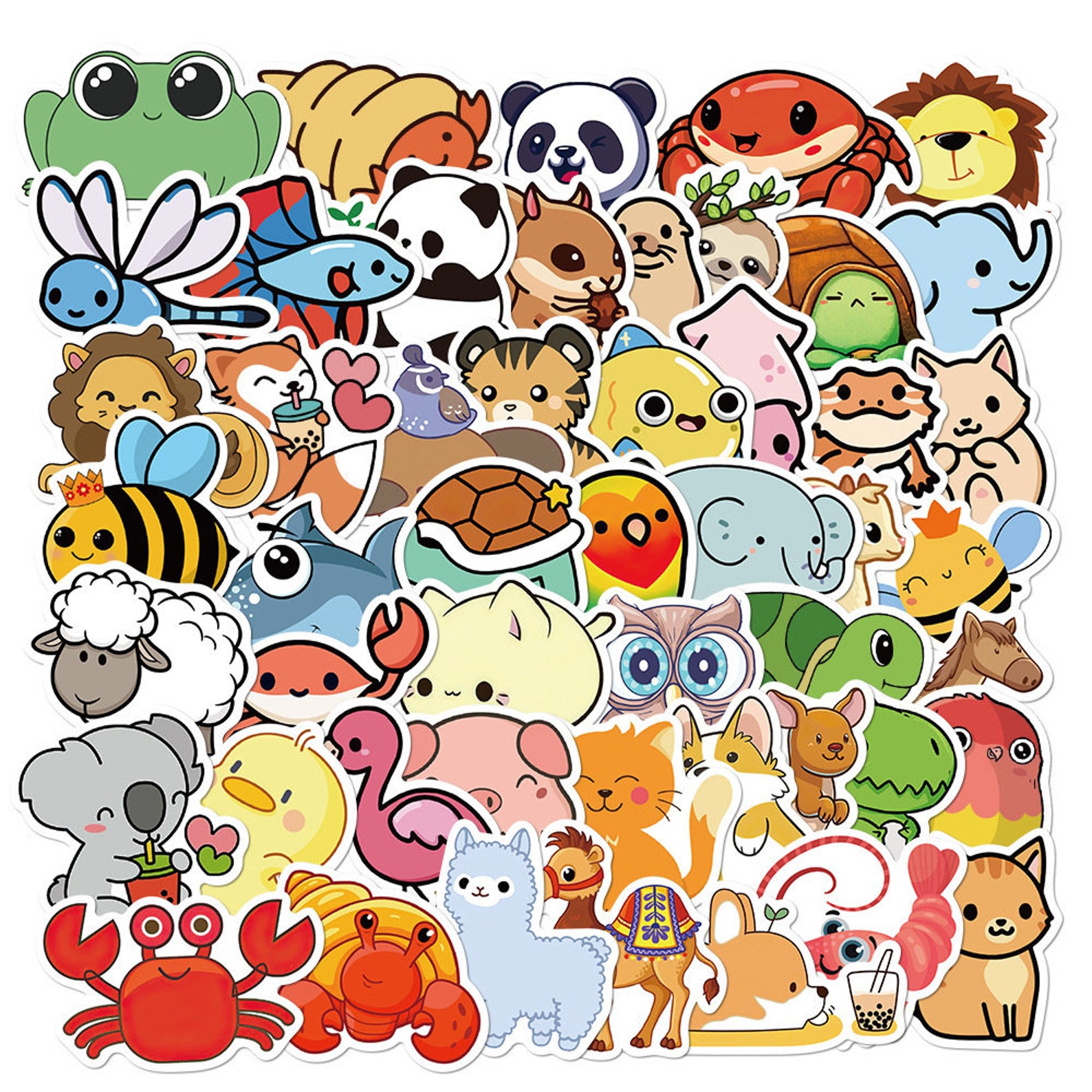 50 Stickers Cartoon Animals Design Pack 4 Cute Aesthetic Stickers Decal Collection