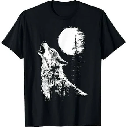 Wolf Howling Moon Forest Wildlife Graphic Tee
